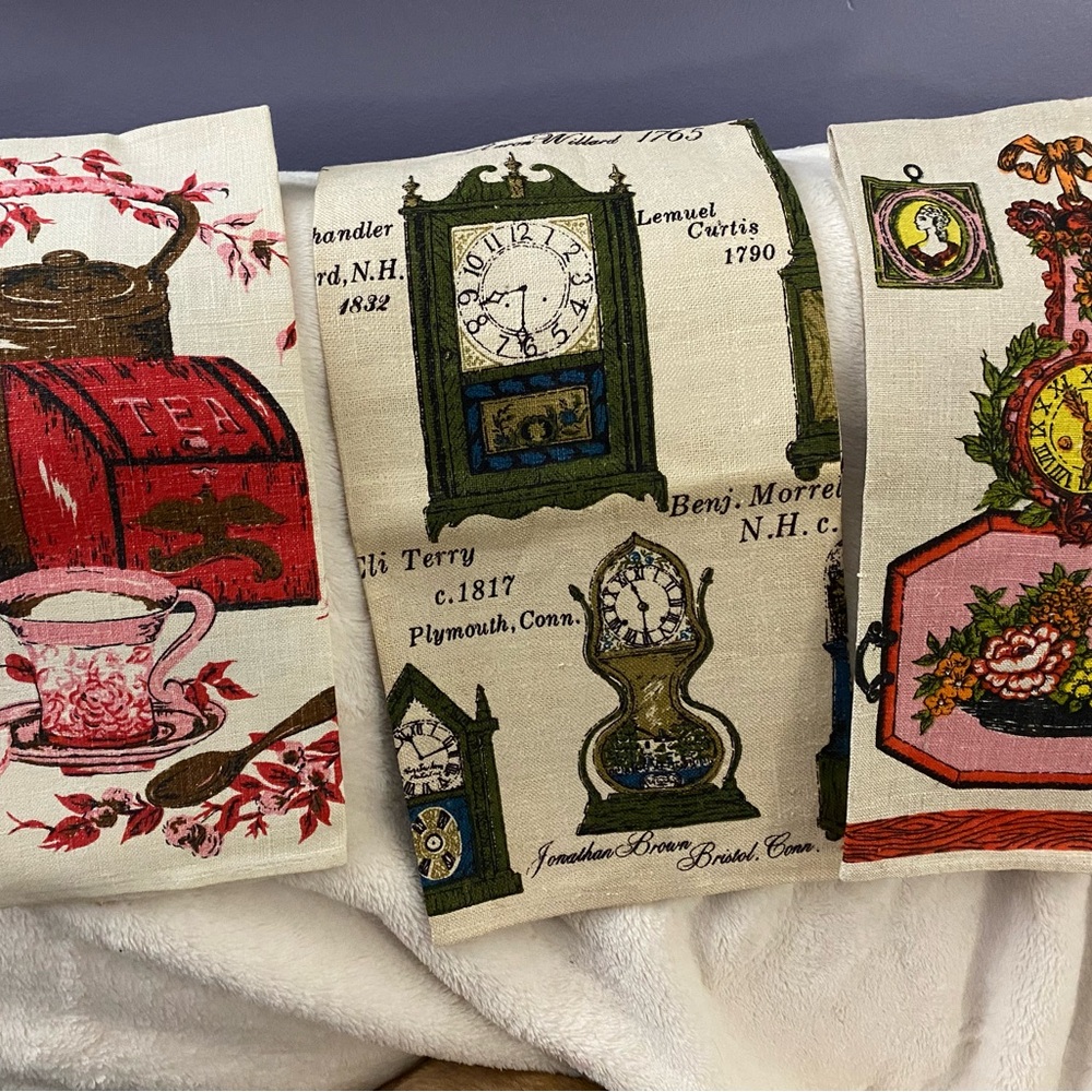 Vintage Tea and Clock Print Kitchen Towels